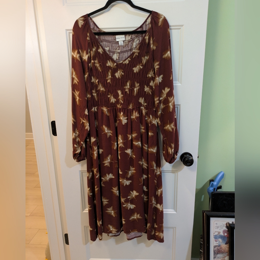 Floral Long Sleeve Smocked Midi Dress